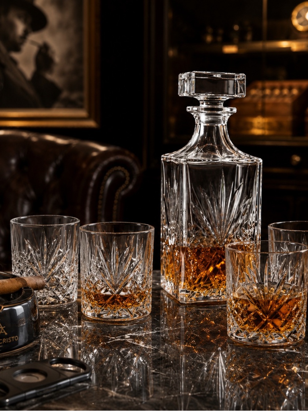 Godinger Dublin Crystal 5 Piece Whiskey Decanter Set NEW